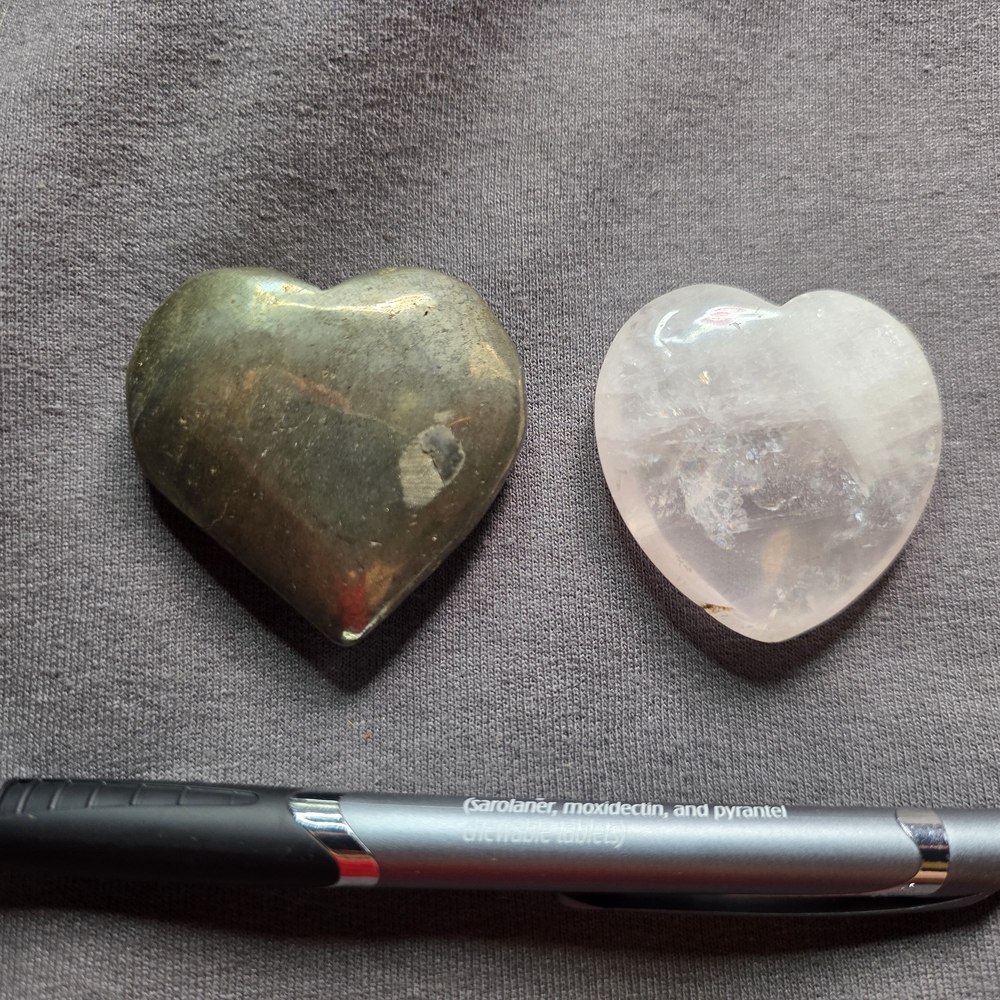 Pyrite And Rose Quartz Heart Duo - Picture 2 of 3